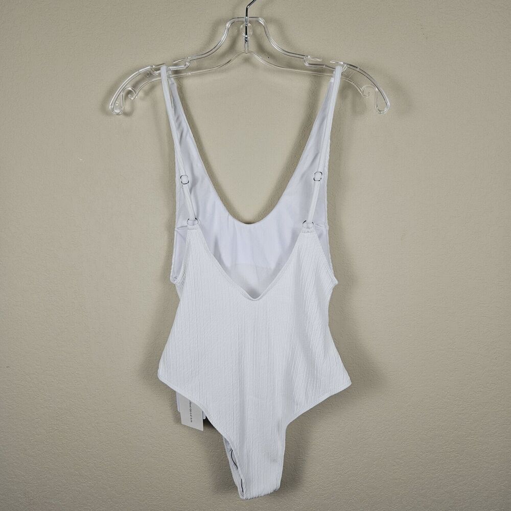 Minimalist White One Piece Swimsuit Womens M Ribbed Resort Cruise Vacation Beach - Picture 4 of 15